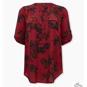 Red Floral Pullover Tunic Blouse